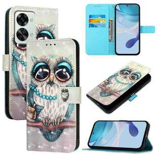 For OnePlus Nord 2T 3D Painting Horizontal Flip Leather Phone Case(Grey Owl)