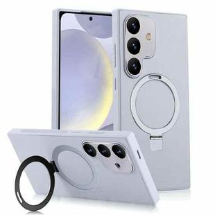 For Samsung Galaxy S24+ 5G MagSafe Rotation Holder PC + Leather Phone Case(White)