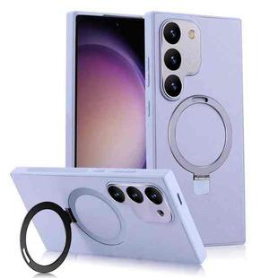 For Samsung Galaxy S23 5G MagSafe Rotation Holder PC + Leather Phone Case(Purple)