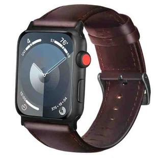 For Apple Watch SE 2023 44mm Oil Wax Genuine Leather Watch Band(Red Brown)