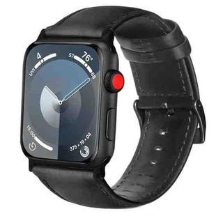 For Apple Watch Series 9 45mm Oil Wax Genuine Leather Watch Band(Black)