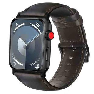 For Apple Watch Series 9 45mm Oil Wax Genuine Leather Watch Band(Dark Brown)