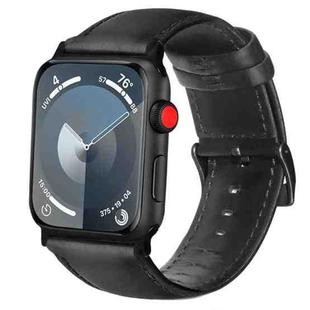 For Apple Watch Series 7 45mm Oil Wax Genuine Leather Watch Band(Black)