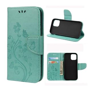 For iPhone 12 mini Butterfly Flower Pattern Horizontal Flip Leather Case with Holder & Card Slots & Wallet(Green)