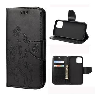 For iPhone 12 Pro Max Butterfly Flower Pattern Horizontal Flip Leather Case with Holder & Card Slots & Wallet(Black)