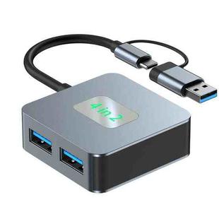 BYL-2320 4 in 2 USB + USB-C / Type-C to USB 3.2 4 Port HUB Adapter(Grey)