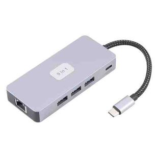 BYL-2318 9 in 1 USB-C / Type-C to USB3.0+Type-C+1000M Ethernet+HDTV+SD / TF Dual Card Slot Docking Station(Grey)