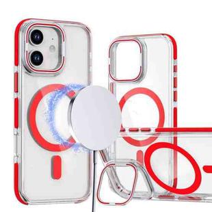 For iPhone 12 / 12 Pro Dual-Color Clear Acrylic Hybrid TPU Lens Flip Holder MagSafe Phone Case(Red)