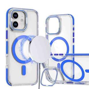 For iPhone 12 / 12 Pro Dual-Color Clear Acrylic Hybrid TPU Lens Flip Holder MagSafe Phone Case(Blue)