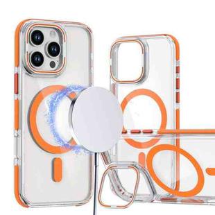 For iPhone 12 Pro Max Dual-Color Clear Acrylic Hybrid TPU Lens Flip Holder MagSafe Phone Case(Orange)