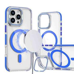 For iPhone 12 Pro Max Dual-Color Clear Acrylic Hybrid TPU Lens Flip Holder MagSafe Phone Case(Blue)