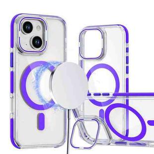 For iPhone 13 / 14 Dual-Color Clear Acrylic Hybrid TPU Lens Flip Holder MagSafe Phone Case(Purple)