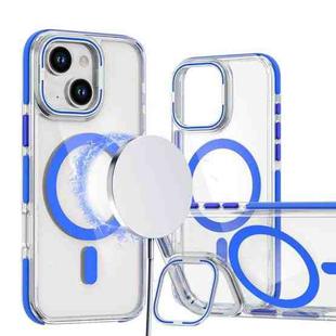 For iPhone 13 / 14 Dual-Color Clear Acrylic Hybrid TPU Lens Flip Holder MagSafe Phone Case(Blue)