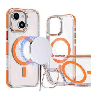 For iPhone 14 Plus Dual-Color Clear Acrylic Hybrid TPU Lens Flip Holder MagSafe Phone Case(Orange)