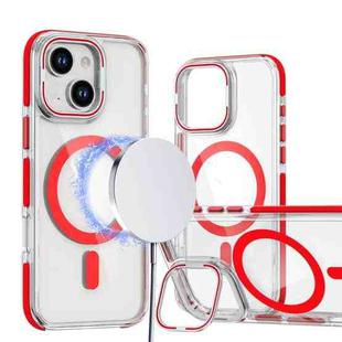For iPhone 14 Plus Dual-Color Clear Acrylic Hybrid TPU Lens Flip Holder MagSafe Phone Case(Red)