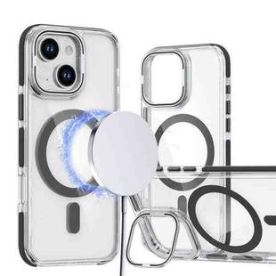 For iPhone 14 Plus Dual-Color Clear Acrylic Hybrid TPU Lens Flip Holder MagSafe Phone Case(Black)