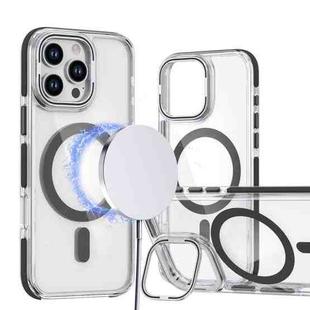 For iPhone 15 Pro Dual-Color Clear Acrylic Hybrid TPU Lens Flip Holder MagSafe Phone Case(Black)
