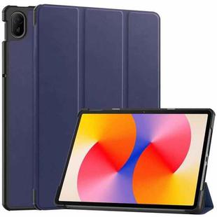 For Huawei Matepad SE 11 Custer Pure Color 3-Fold Holder Smart Leather Tablet Case(Dark Blue)