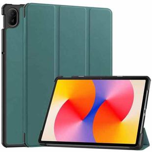 For Huawei Matepad SE 11 Custer Pure Color 3-Fold Holder Smart Leather Tablet Case(Dark Green)