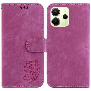 For Redmi Note 14 4G 163.25mm Little Tiger Embossed Leather Phone Case(Rose Red)