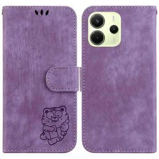 For Redmi Note 14 4G 164.84mm Little Tiger Embossed Leather Phone Case(Purple)