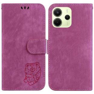 For Redmi Note 14 4G 164.84mm Little Tiger Embossed Leather Phone Case(Rose Red)