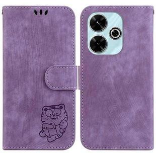 For Xiaomi Poco M6 4G Little Tiger Embossed Leather Phone Case(Purple)