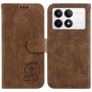 For Xiaomi Poco F6 Pro Little Tiger Embossed Leather Phone Case(Brown)