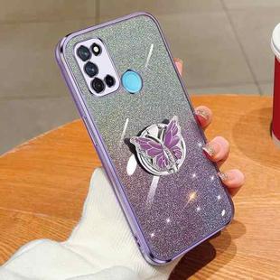 For Realme 7i / C17 Plated Gradient Glitter Butterfly Holder TPU Phone Case(Purple)