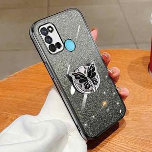 For Realme 7i / C17 Plated Gradient Glitter Butterfly Holder TPU Phone Case(Black)