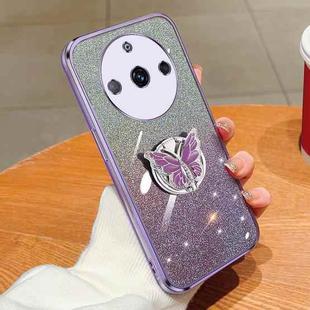 For Realme 11 Plated Gradient Glitter Butterfly Holder TPU Phone Case(Purple)