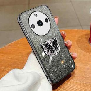 For Realme 11 Plated Gradient Glitter Butterfly Holder TPU Phone Case(Black)