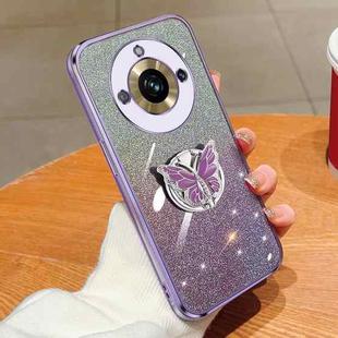 For Realme 11 Pro Plated Gradient Glitter Butterfly Holder TPU Phone Case(Purple)