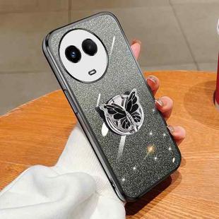 For Realme 11 5G Plated Gradient Glitter Butterfly Holder TPU Phone Case(Black)