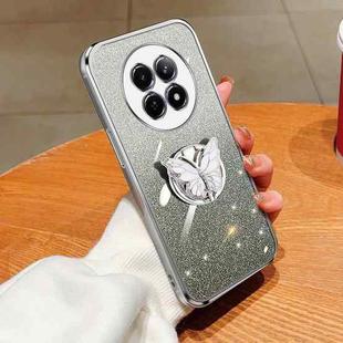 For Realme 12 5G Plated Gradient Glitter Butterfly Holder TPU Phone Case(Silver)