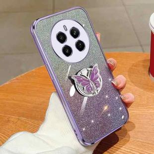 For Realme 12+ Plated Gradient Glitter Butterfly Holder TPU Phone Case(Purple)