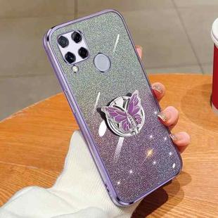 For Realme Narzo 30A Plated Gradient Glitter Butterfly Holder TPU Phone Case(Purple)