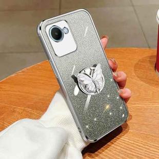 For Realme C30s Plated Gradient Glitter Butterfly Holder TPU Phone Case(Silver)