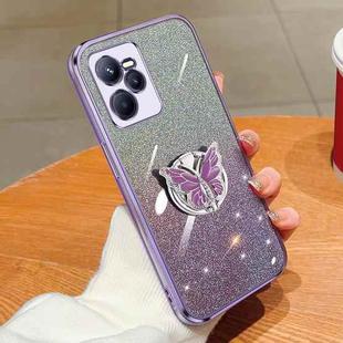 For Realme C35 Plated Gradient Glitter Butterfly Holder TPU Phone Case(Purple)