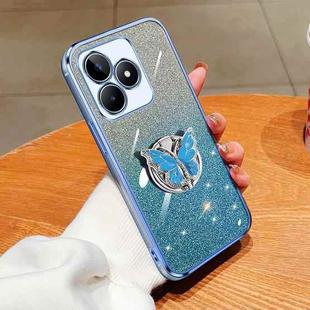 For Realme C53 Plated Gradient Glitter Butterfly Holder TPU Phone Case(Sierra Blue)