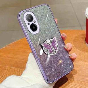 For Realme C67 4G Plated Gradient Glitter Butterfly Holder TPU Phone Case(Purple)