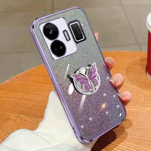 For Realme GT Neo5 Plated Gradient Glitter Butterfly Holder TPU Phone Case(Purple)