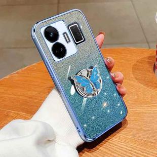 For Realme GT Neo5 Plated Gradient Glitter Butterfly Holder TPU Phone Case(Sierra Blue)