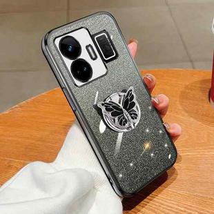 For Realme GT Neo5 Plated Gradient Glitter Butterfly Holder TPU Phone Case(Black)