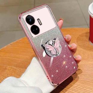 For Realme GT Neo5 SE Plated Gradient Glitter Butterfly Holder TPU Phone Case(Pink)