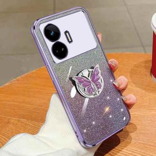 For Realme GT Neo5 SE Plated Gradient Glitter Butterfly Holder TPU Phone Case(Purple)