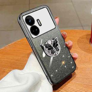 For Realme GT Neo5 SE Plated Gradient Glitter Butterfly Holder TPU Phone Case(Black)