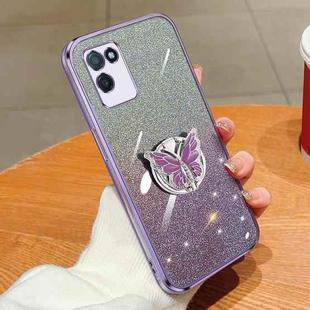 For Realme V11 5G Plated Gradient Glitter Butterfly Holder TPU Phone Case(Purple)