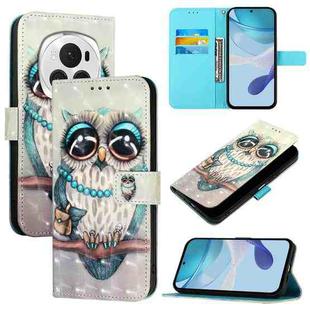 For Honor Magic6 Pro Global 3D Painting Horizontal Flip Leather Phone Case(Grey Owl)