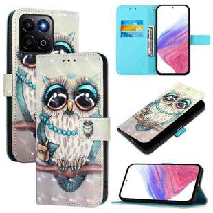 For Honor 200 Smart 5G Global 3D Painting Horizontal Flip Leather Phone Case(Grey Owl)